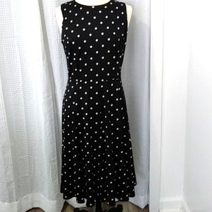 Dress blk polka dot sz. L Shelby & Palmer design back zip knee length sleeveless
